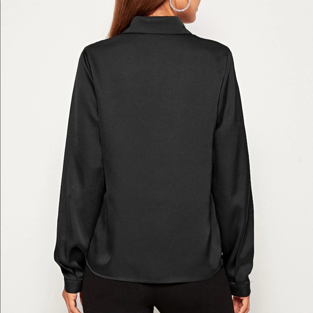 Satin button up blouse collared black work office - Picture 2 of 3